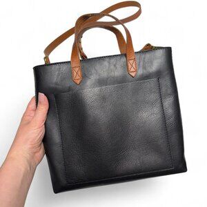 Madewell The Small Transport Crossbody Leather Tote Black Brown Zip Top Shoulder